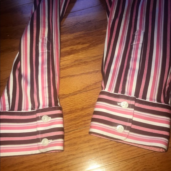 Pink stripe button down collar dress shirt L - Picture 4 of 8